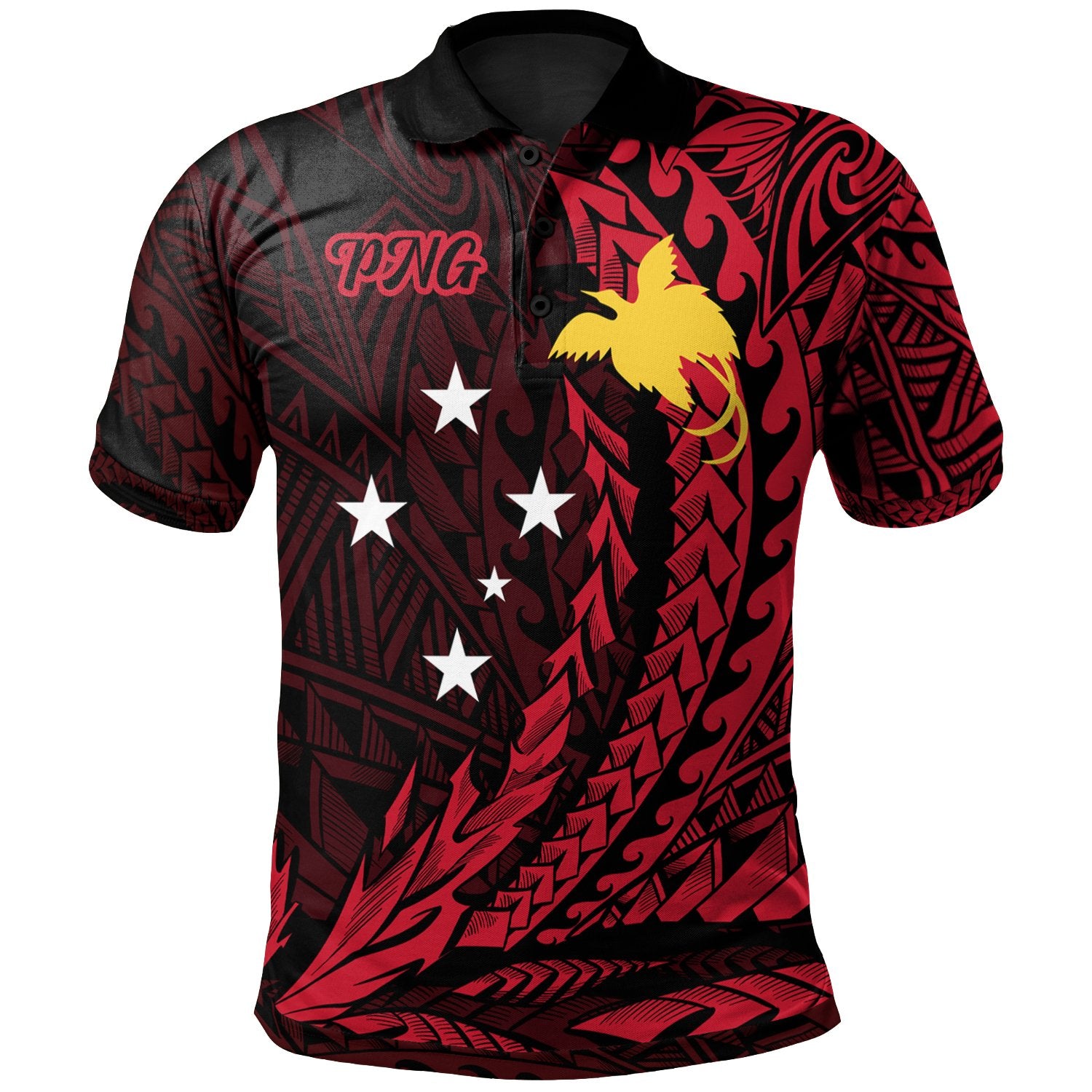 Papua New Guinea Polo Shirt Wings Style Unisex Black - Polynesian Pride