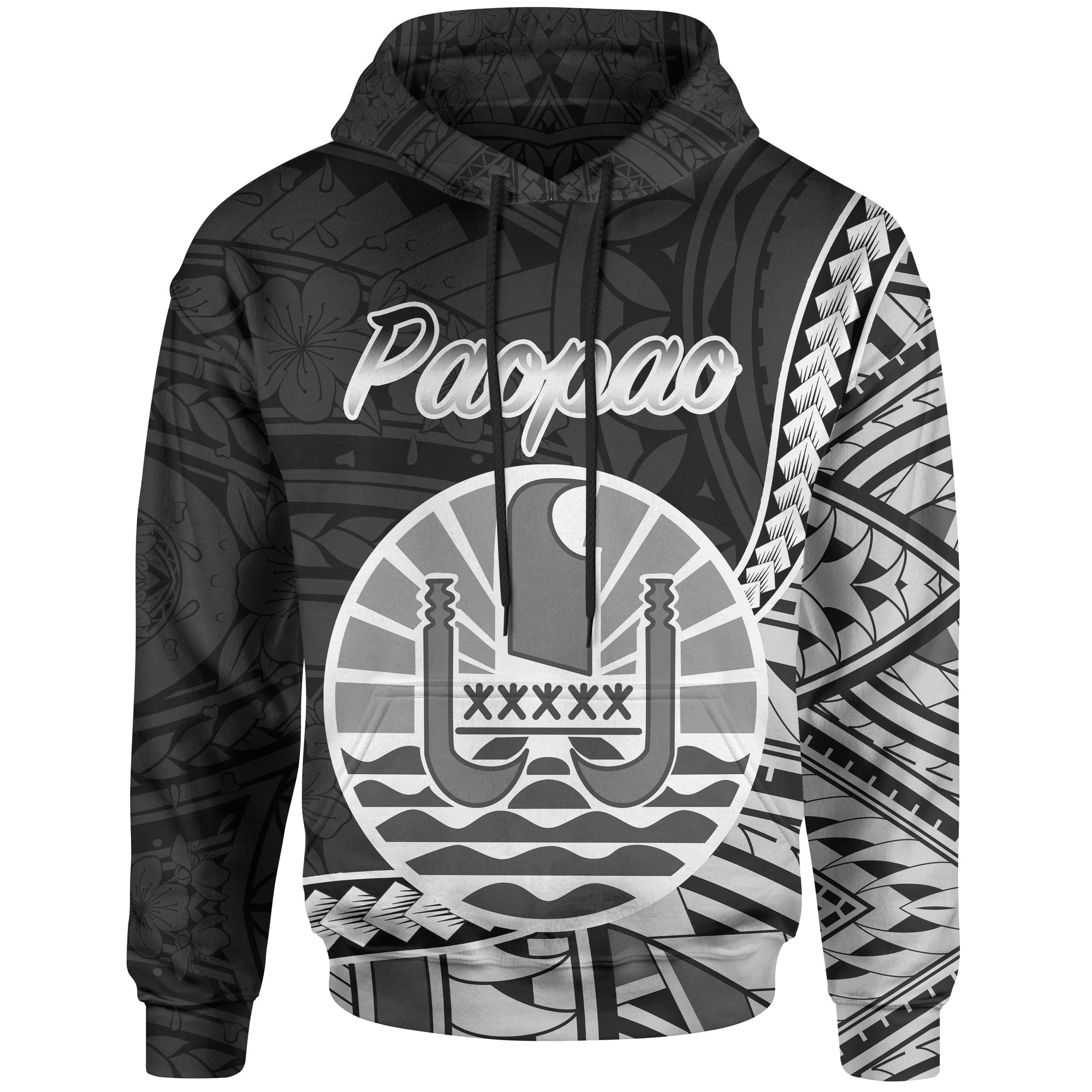 French Polynesia Hoodie Paopao Seal of French Polynesia Polynesian Patterns Unisex Black - Polynesian Pride