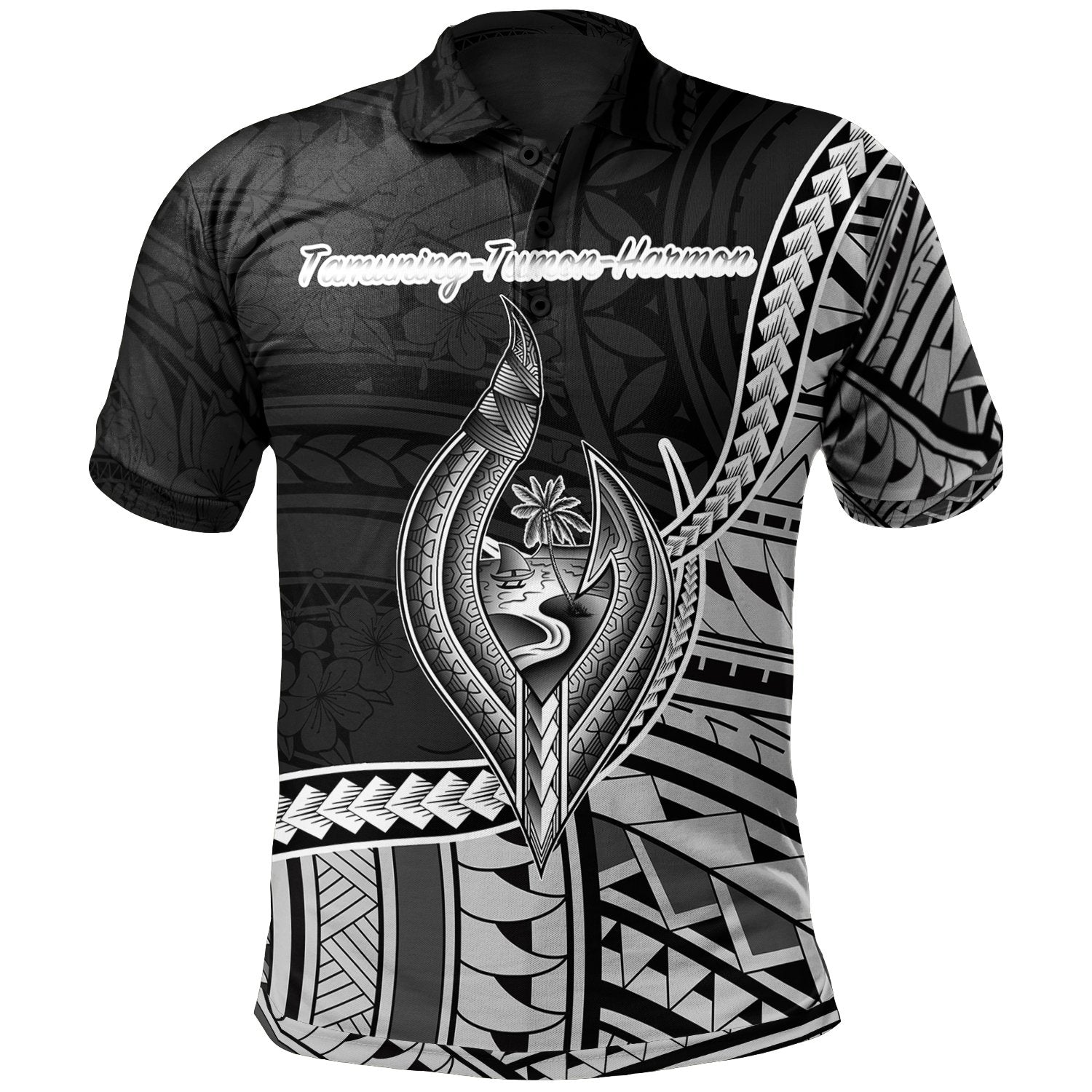 Guam Polo Shirt Tamuning Tumon Harmon Seal Of Guam Polynesian Patterns Unisex Black - Polynesian Pride