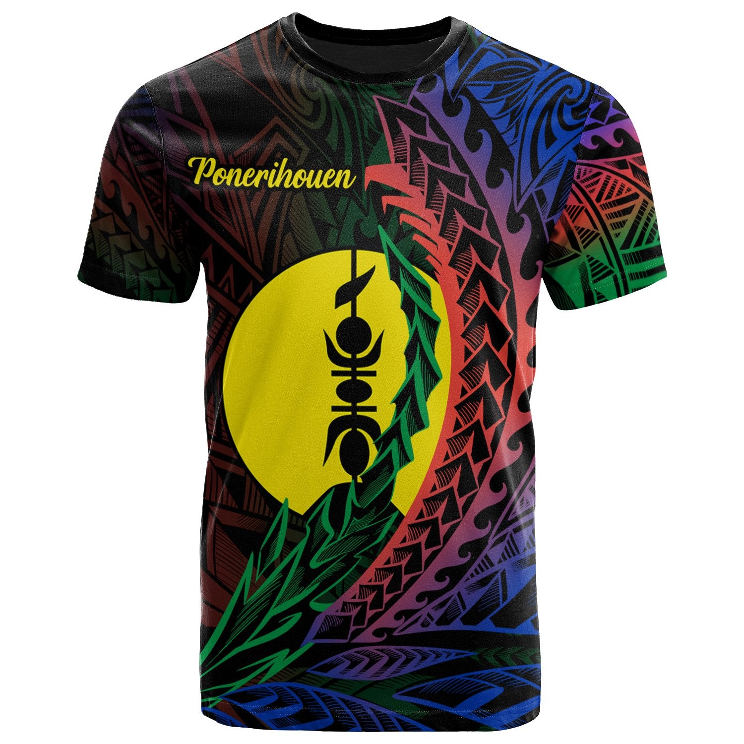 New Caledonia T Shirt Ponerihouen Wings Style Flag Color Unisex Black - Polynesian Pride