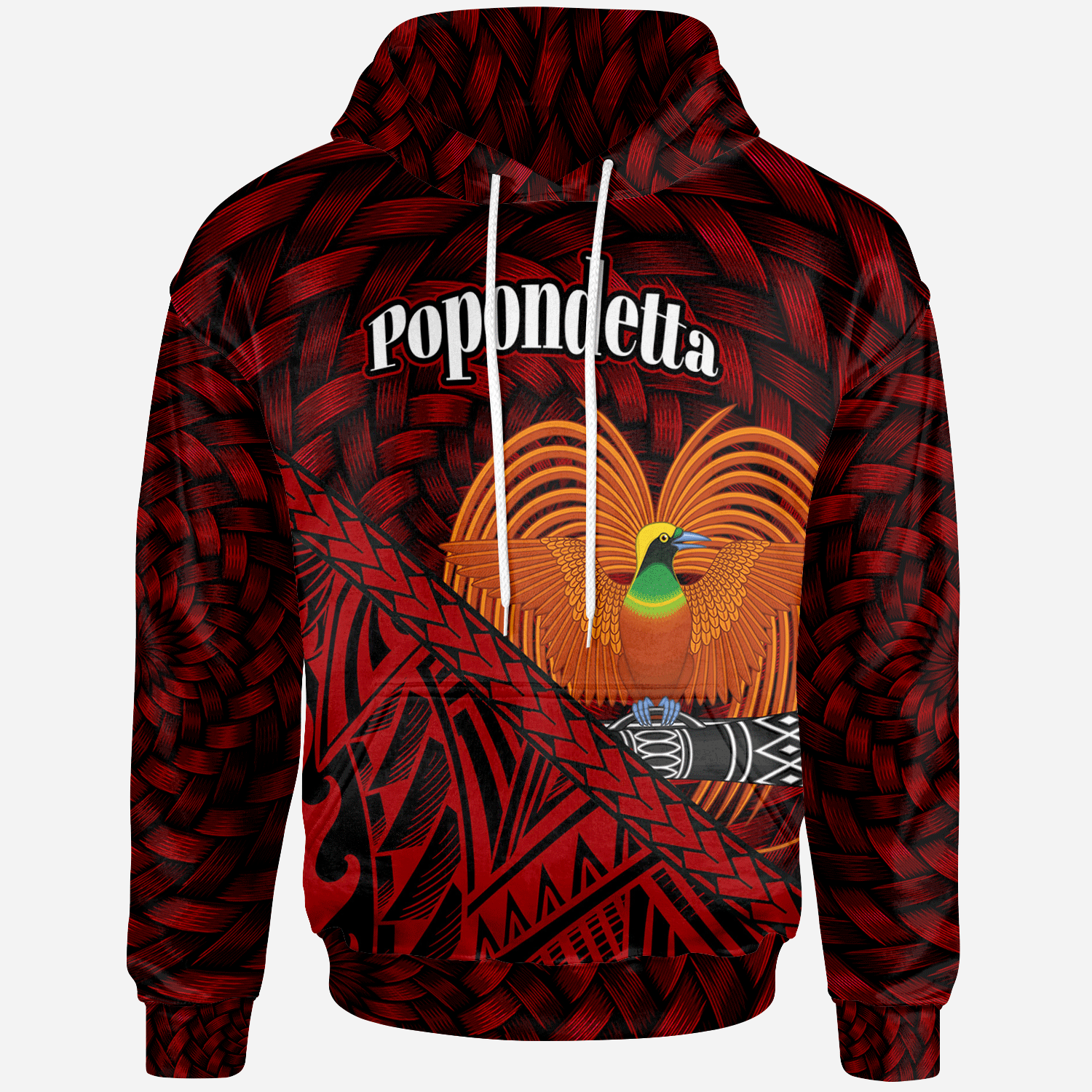 Papua New Guinea Hoodie Popondetta Polynesian Patterns With Bamboo Unisex Red - Polynesian Pride