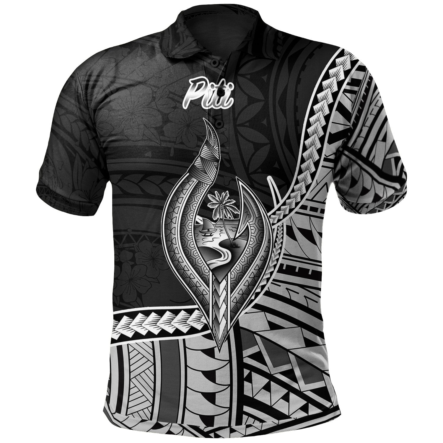 Guam Polo Shirt Piti Seal Of Guam Polynesian Patterns Unisex Black - Polynesian Pride