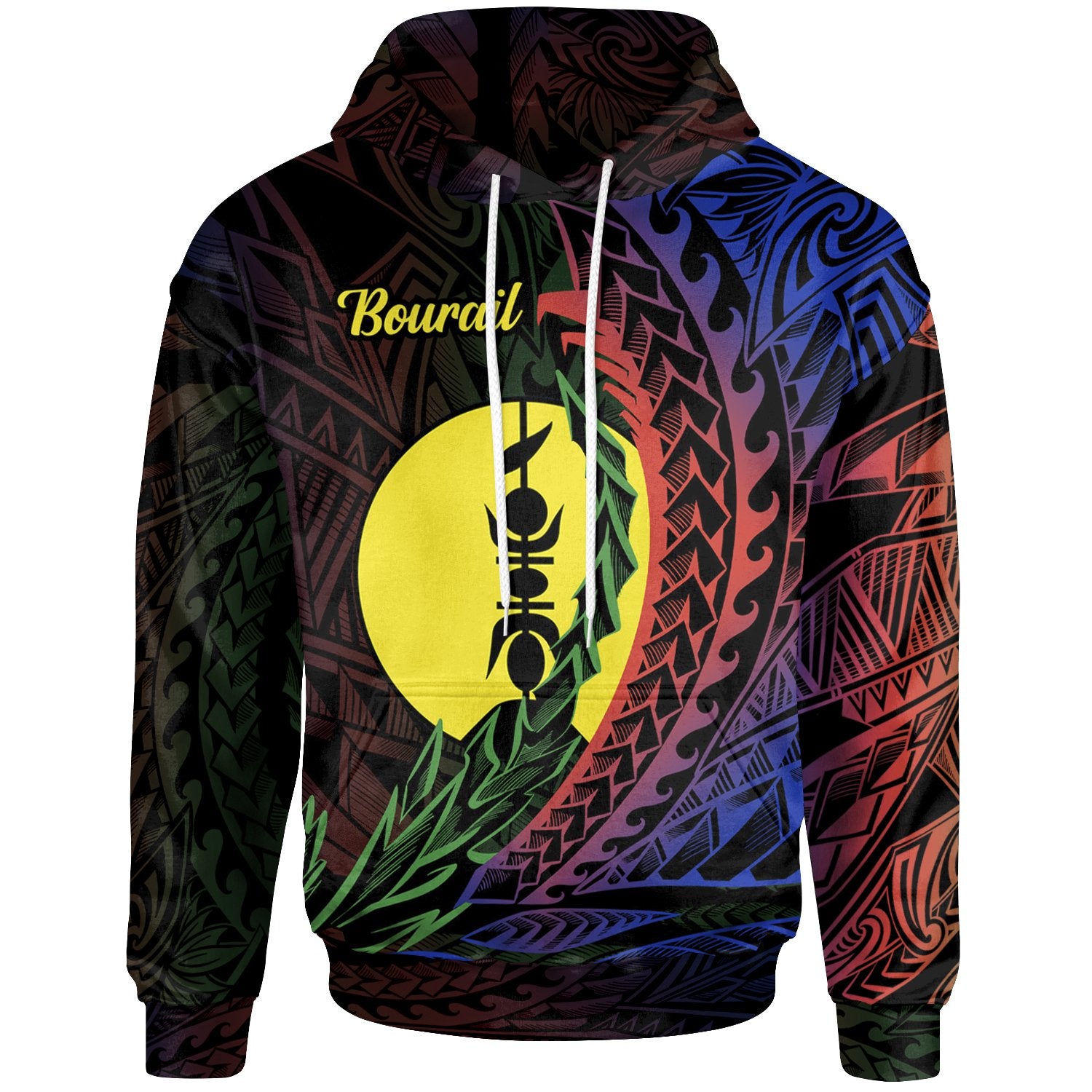 New Caledonia Hoodie Bourail Wings Style Flag Color Unisex Black - Polynesian Pride