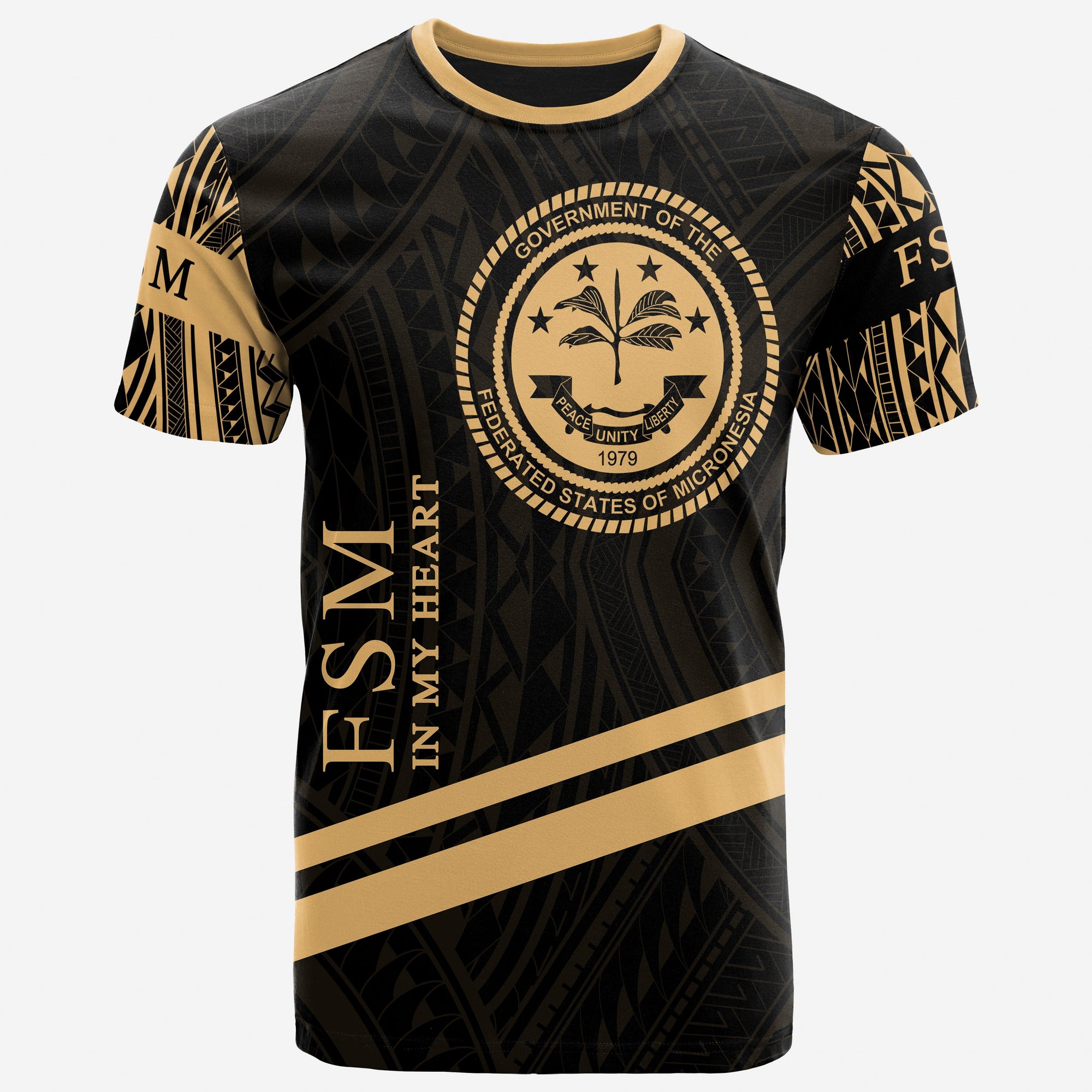 Federated States of Micronesia T Shirt In My Heart Style Gold Polynesian Patterns Unisex Black - Polynesian Pride