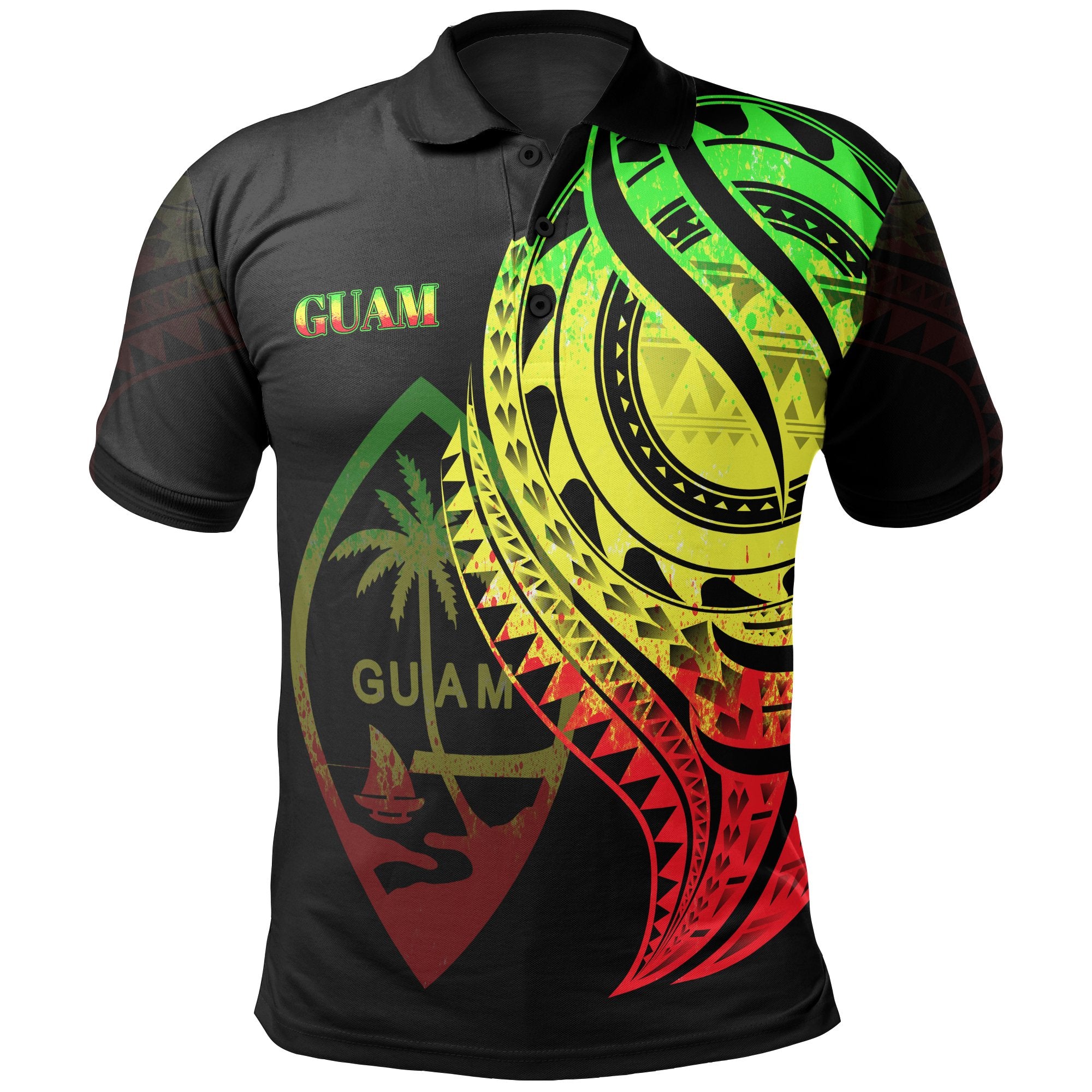 Guam Polo Shirt Reggae Color Polynesian Patterns Best Guam Ever Unisex Black - Polynesian Pride
