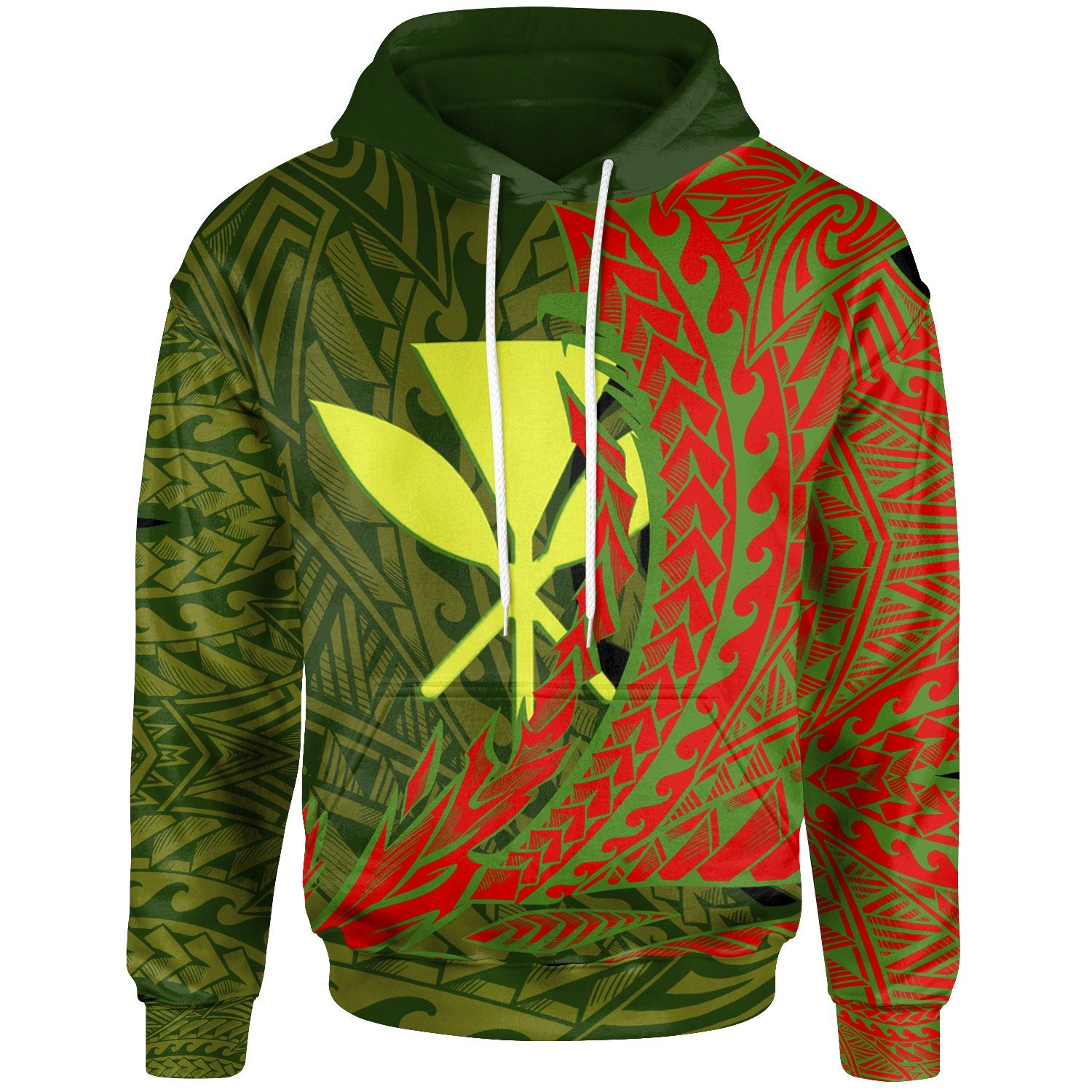 Kanaka Maoli Hoodie Wings Style Unisex Green - Polynesian Pride
