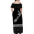 (Custom Personalised) New Zealand Off Shoulder Long Dress Maori Fern and Map Black LT13 - Polynesian Pride