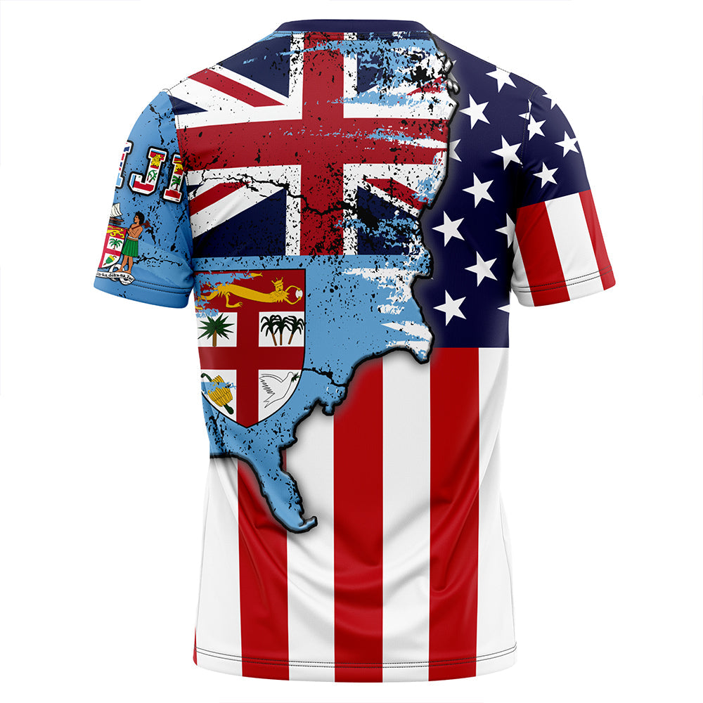 Fiji With America Flag T Shirt LT10 - Polynesian Pride