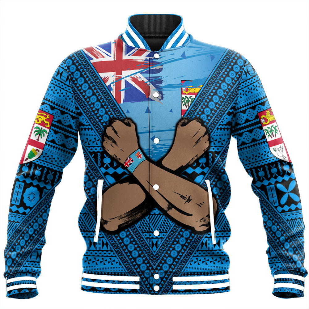Fiji Bula Flag Baseball Jacket LT10 Unisex Blue - Polynesian Pride