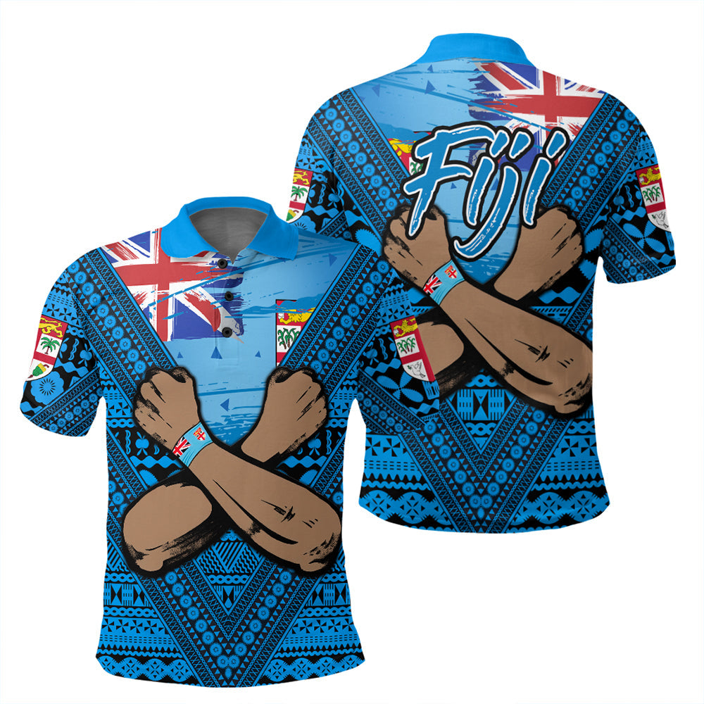 Fiji Bula Flag Polo Shirt LT10 Blue - Polynesian Pride
