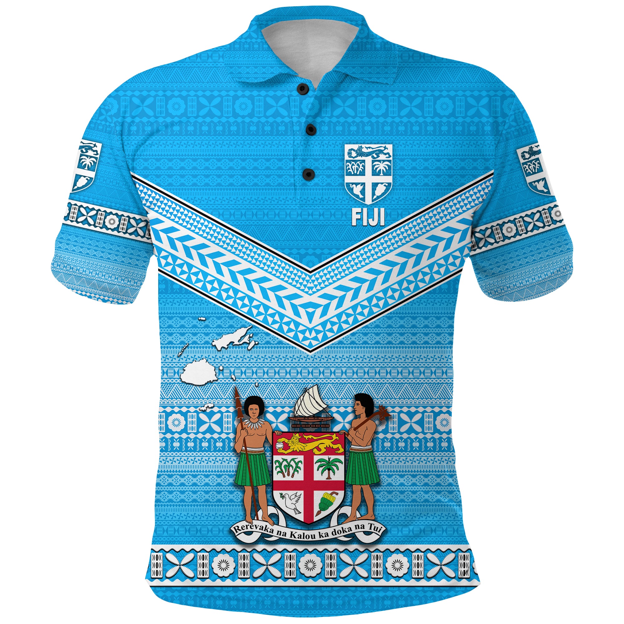 Fiji Polo Shirt Tapa Simple Style LT8 Blue - Polynesian Pride