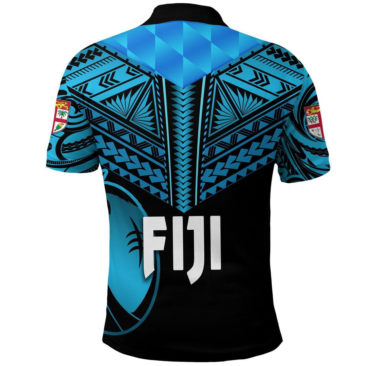Fiji Rugby Polo Shirt Coconut Sporty Vibes Black - Polynesian Pride