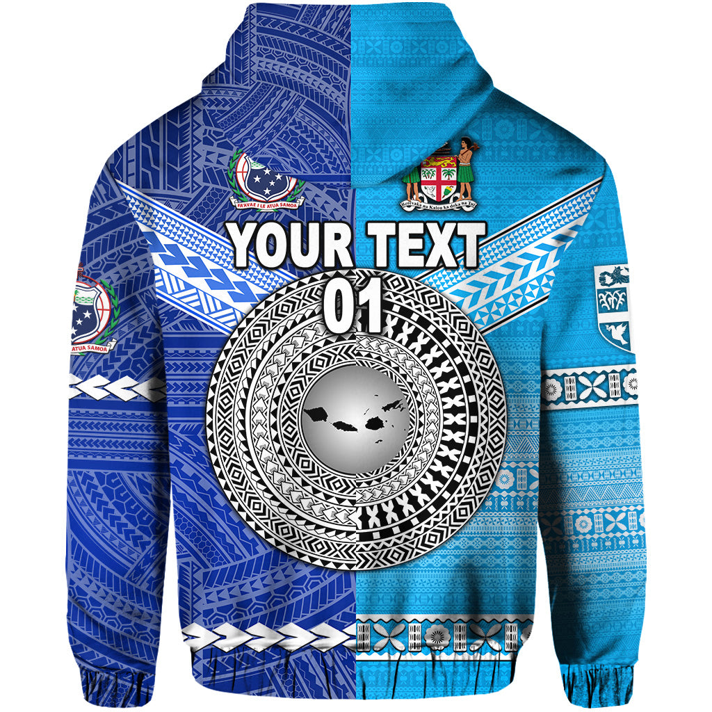 Custom Fiji Samoa Hoodie Together, Custom Text and Number LT8 Zip Hoodie Blue - Polynesian Pride