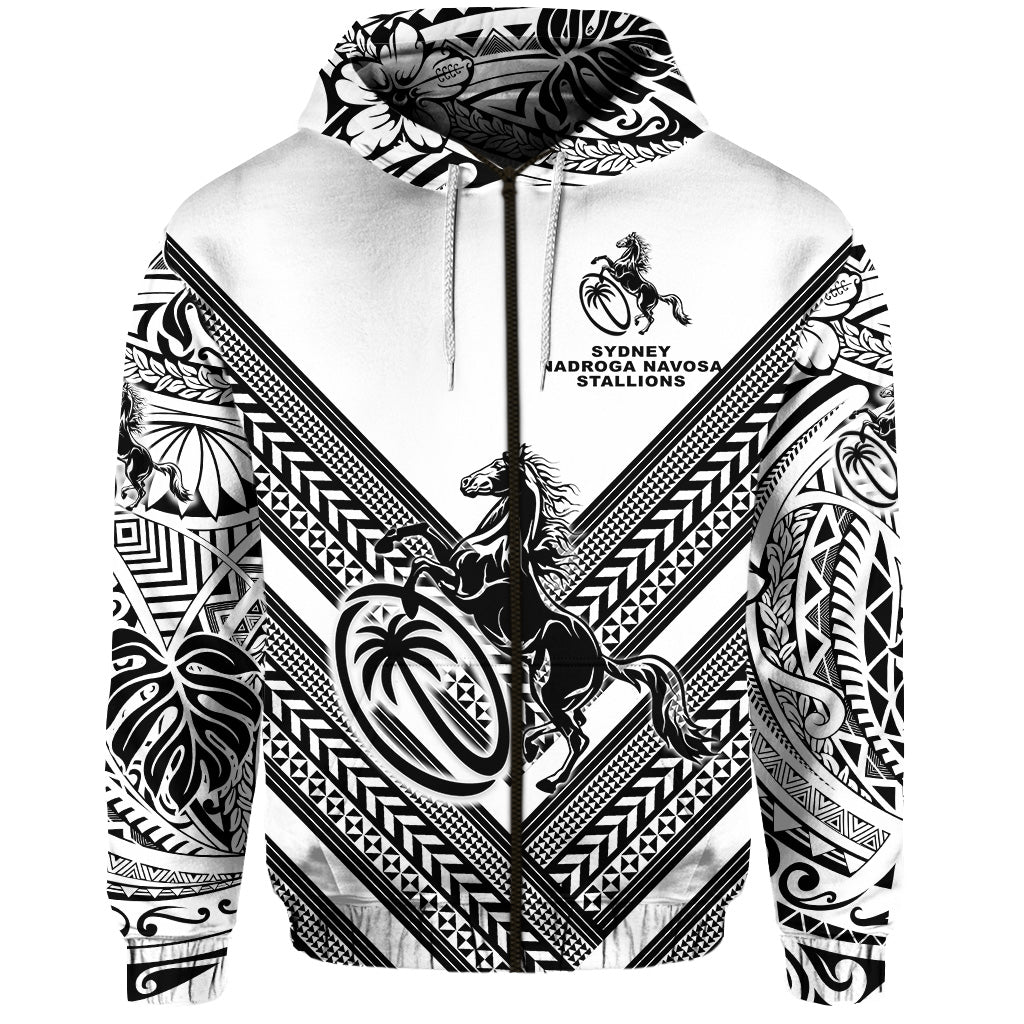 Fiji Rugby Zip Hoodie Sydney Nadroga Navosa Stallions Creative Style White LT8 - Polynesian Pride