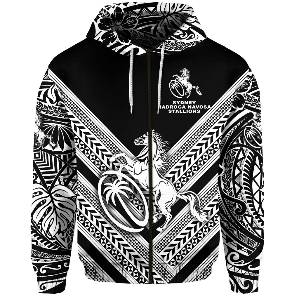 Fiji Rugby Zip Hoodie Sydney Nadroga Navosa Stallions Creative Style Black LT8 - Polynesian Pride