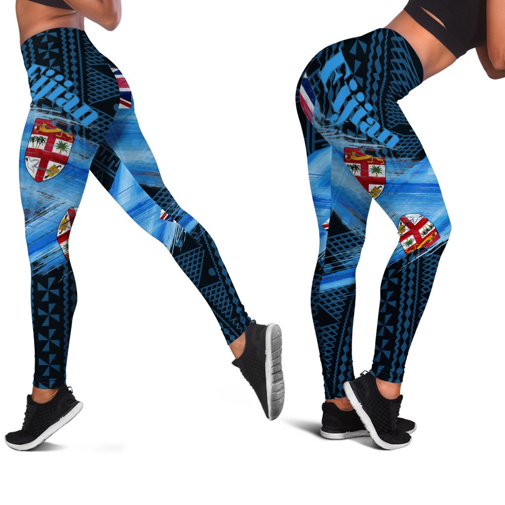 Fiji Leggings - Fijian Flag In Brush Blue - Polynesian Pride