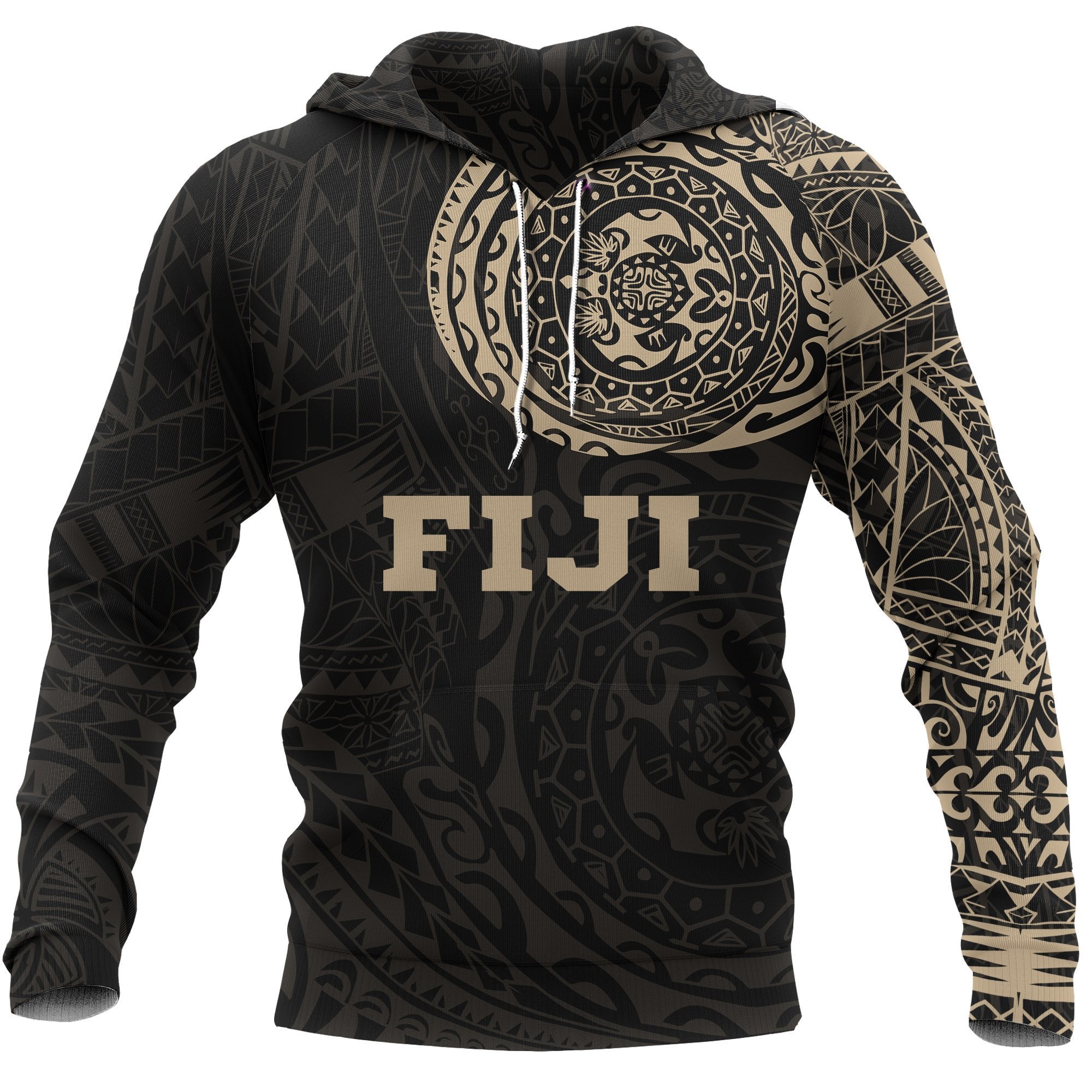 FIji Hoodie Fiji Polynesian Tattoo Style Unisex Black-Gold - Polynesian Pride