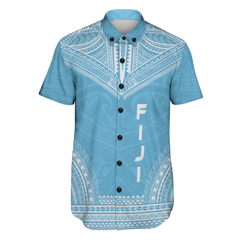 Fiji Flag Polynesian Chief Shirt Men Blue - Polynesian Pride