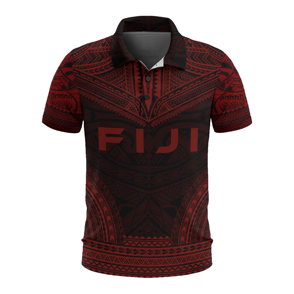 Fiji Polo Shirt Viti Coat Of Arms Polynesian Chief Tattoo Red Version Unisex Red - Polynesian Pride