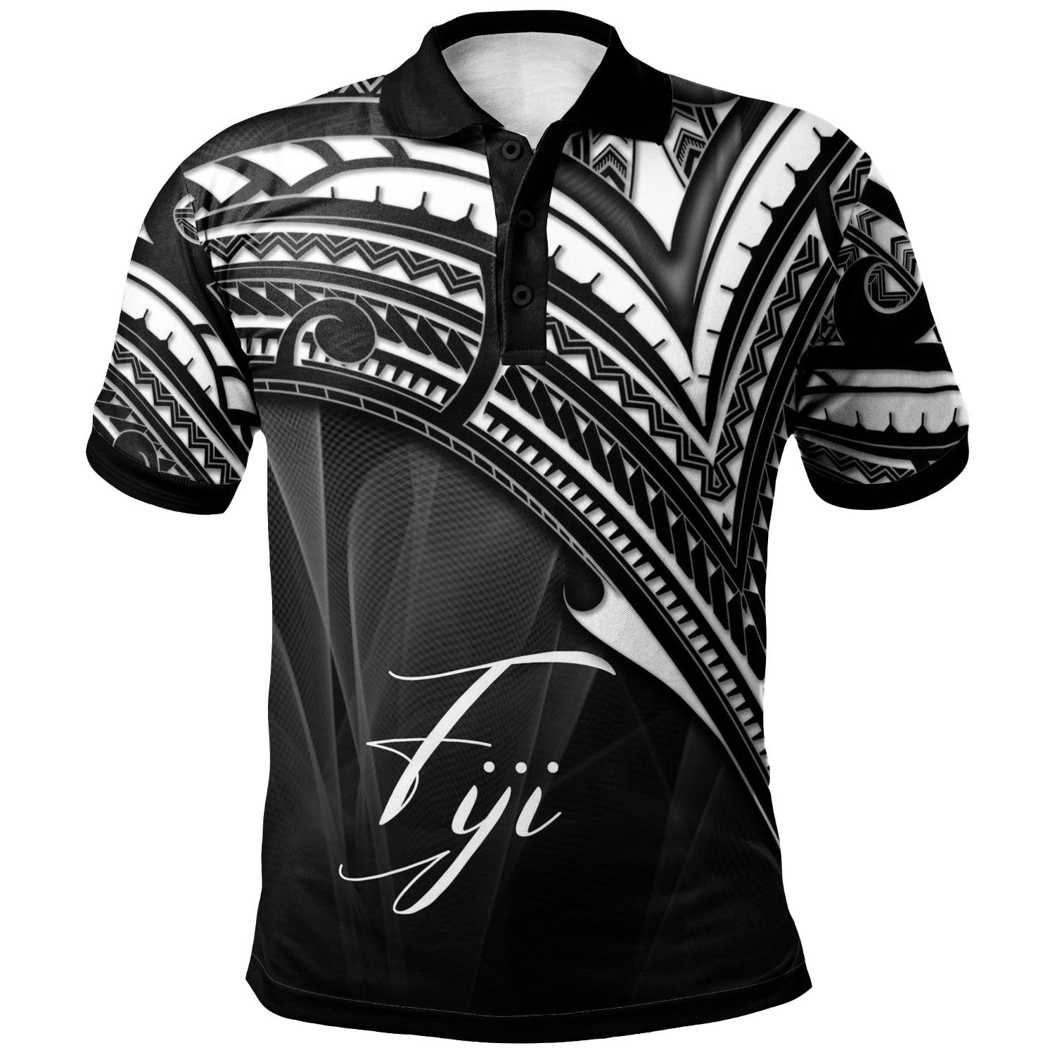 Fiji Polo Shirt Cross Style Unisex Black - Polynesian Pride