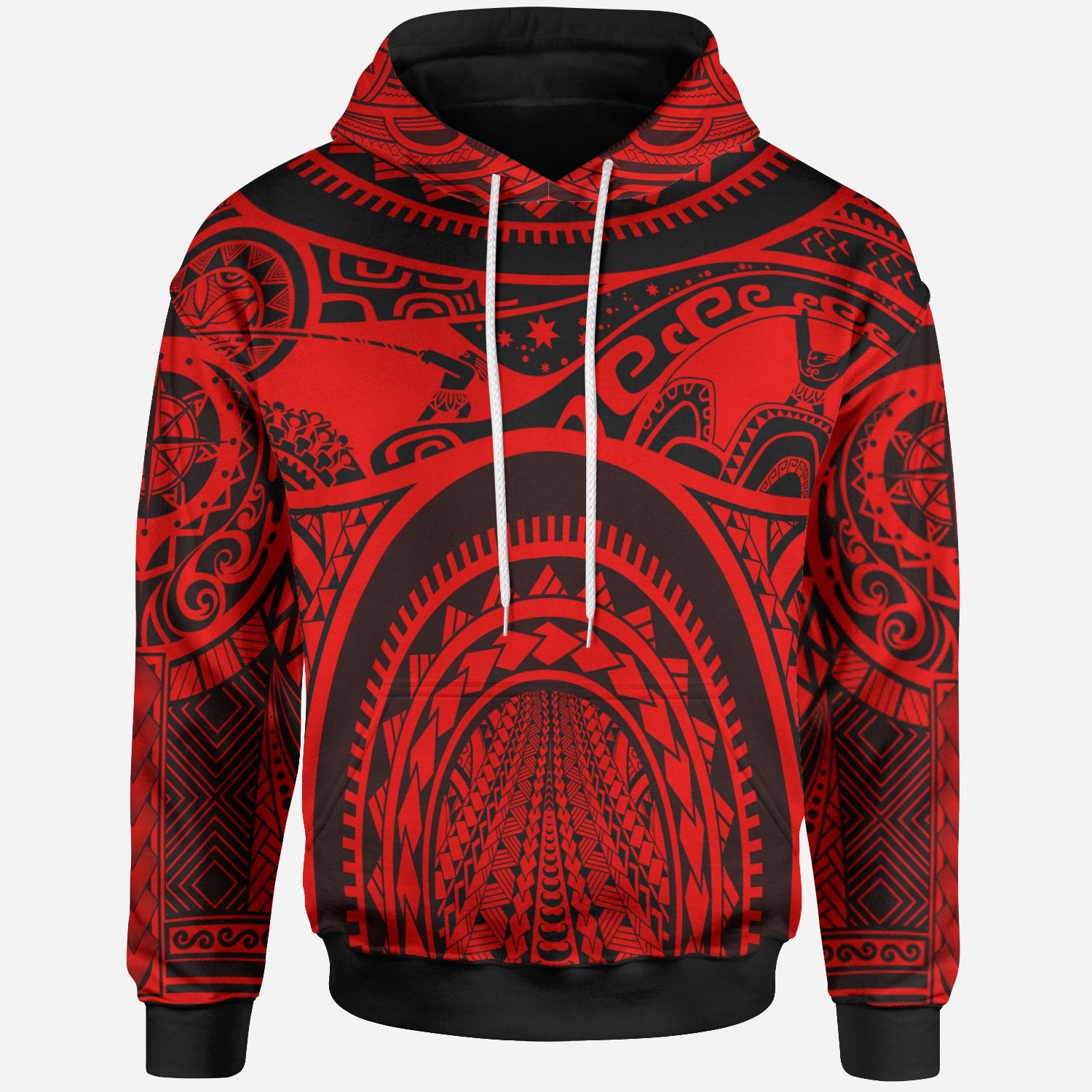 Hoodie Polynesian Patterns Maui Tattoo (Red) Unisex Red - Polynesian Pride