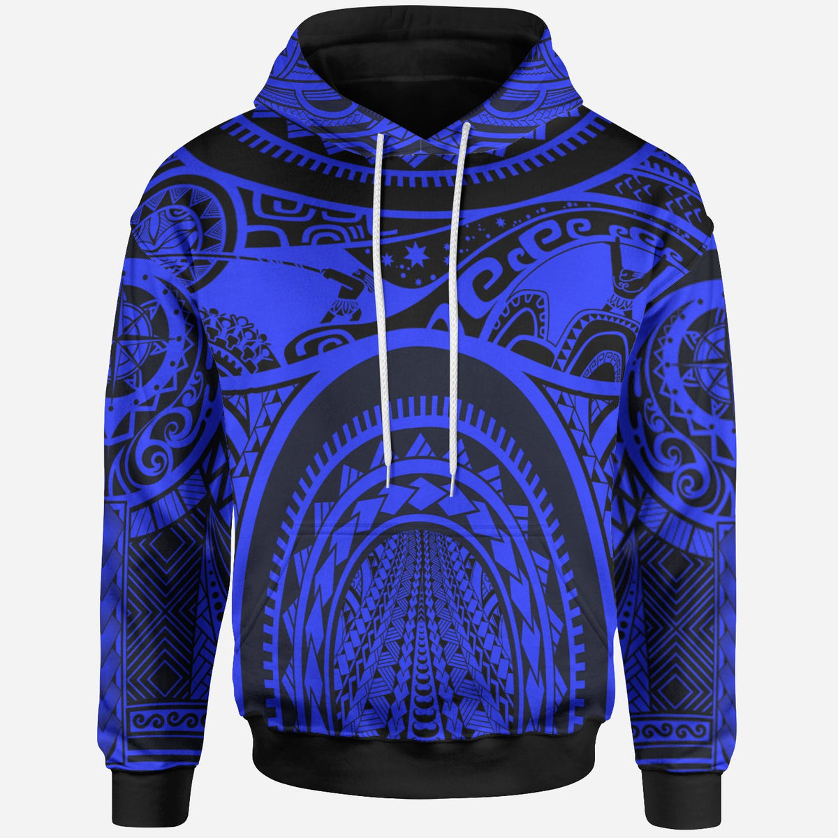 Hoodie Polynesian Patterns Maui Tattoo (Blue) Unisex Blue - Polynesian Pride