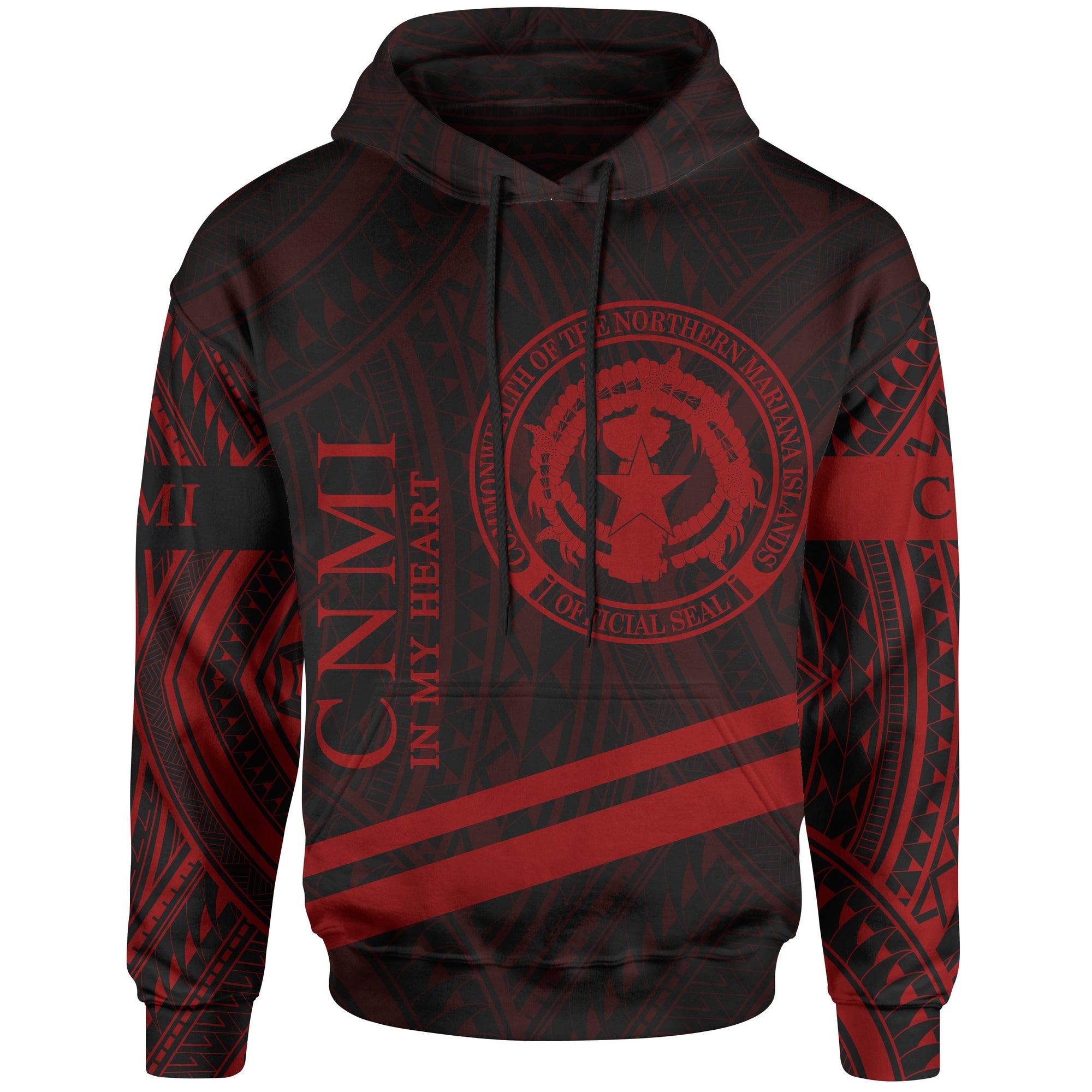 Northern Mariana Islands Hoodie In My Heart Style Red Polynesian Patterns Unisex Black - Polynesian Pride
