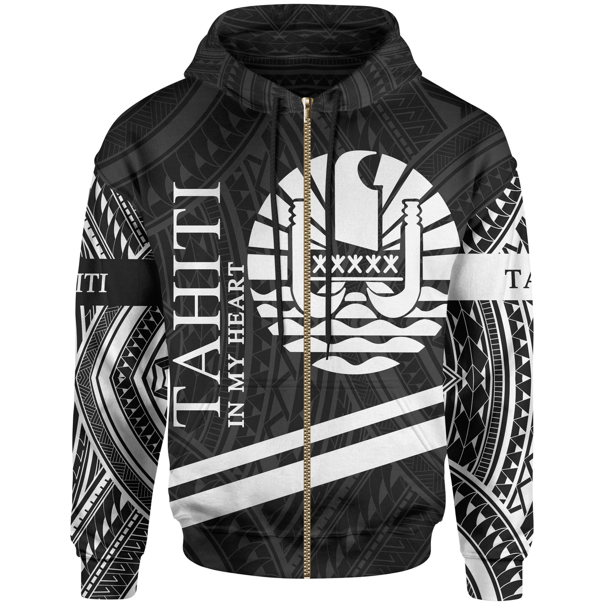 Tahiti Zip Hoodie In My Heart Style Polynesian Patterns Unisex Black - Polynesian Pride