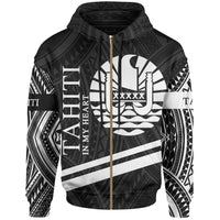 Tahiti Zip Hoodie In My Heart Style Polynesian Patterns Unisex Black - Polynesian Pride