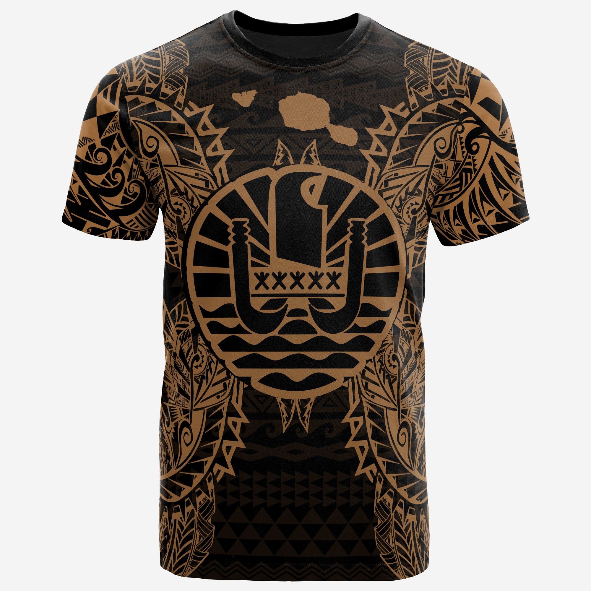 French Polynesia T Shirt National Flag Map Polynesian Tattoo Gold Unisex Gold - Polynesian Pride