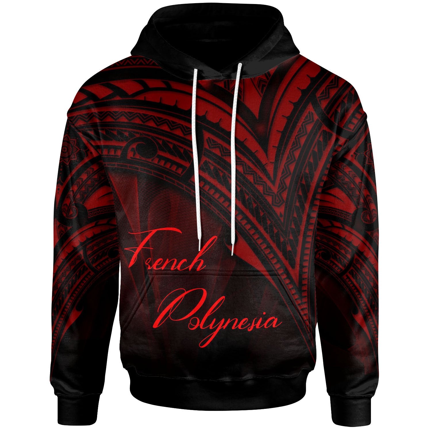 French Polynesia Hoodie Red Color Cross Style Unisex Black - Polynesian Pride