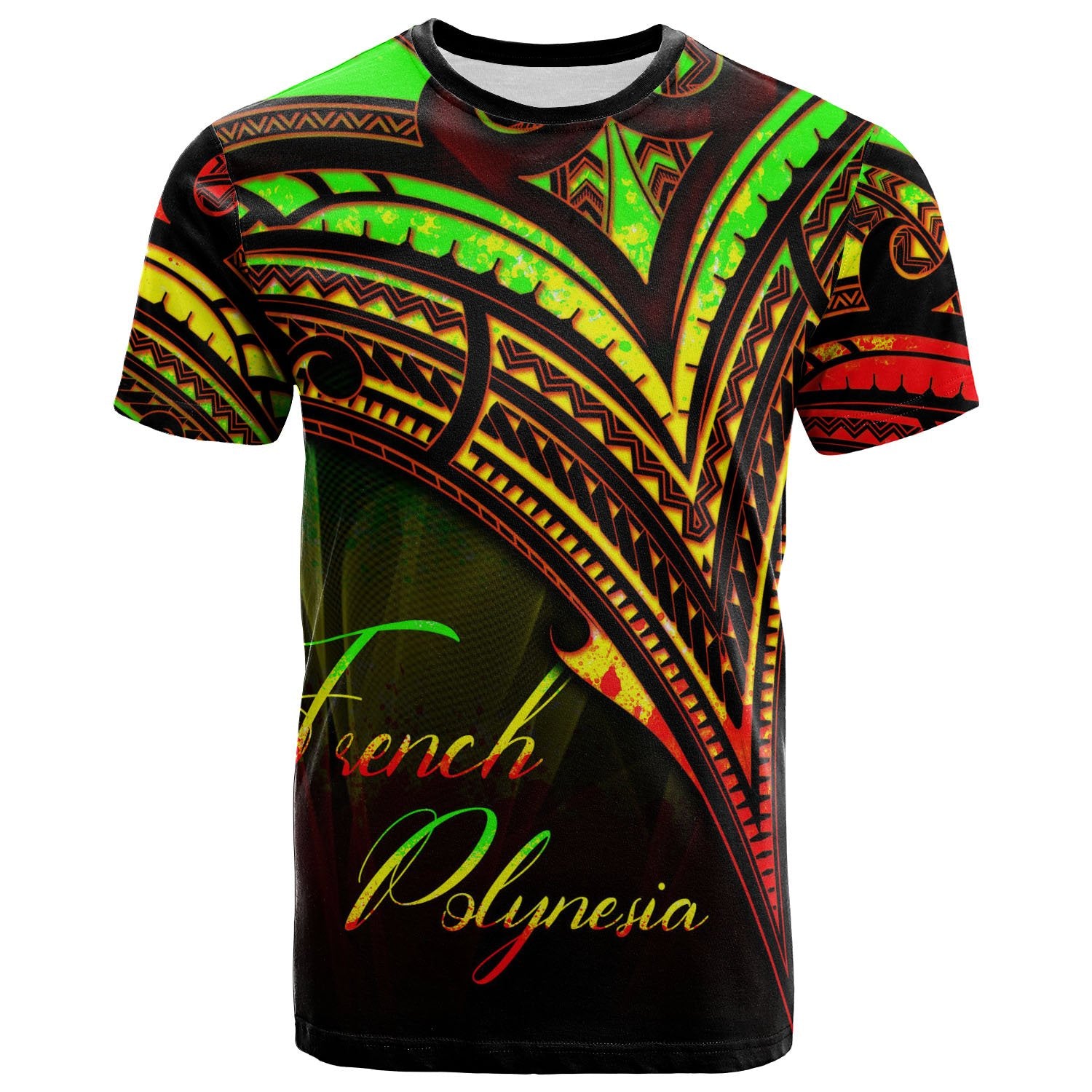French Polynesia T Shirt Reggae Color Cross Style Unisex Black - Polynesian Pride