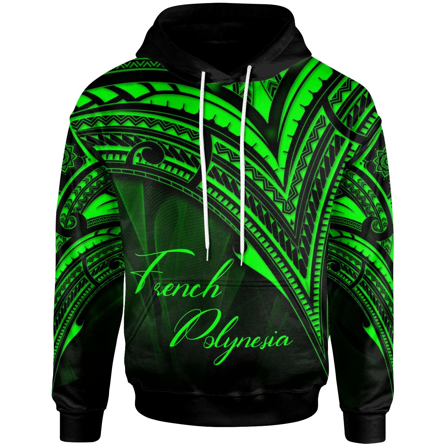 French Polynesia Hoodie Green Color Cross Style Unisex Black - Polynesian Pride