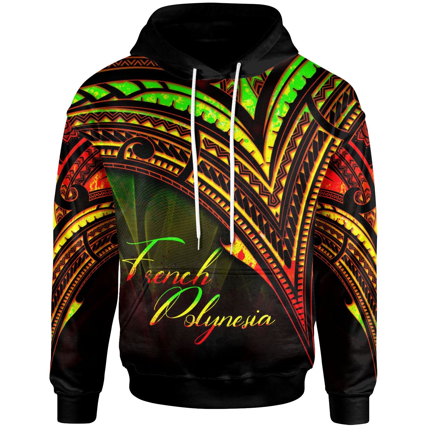 French Polynesia Hoodie Reggae Color Cross Style Black - Polynesian Pride