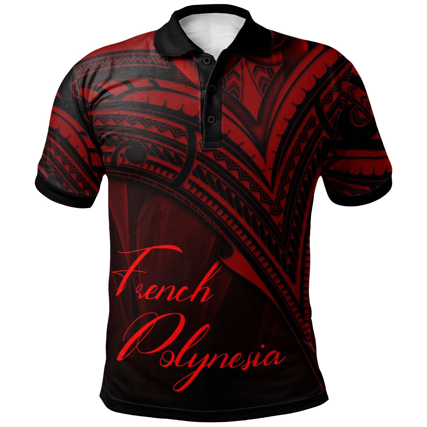 French Polynesia Polo Shirt Red Color Cross Style Unisex Black - Polynesian Pride