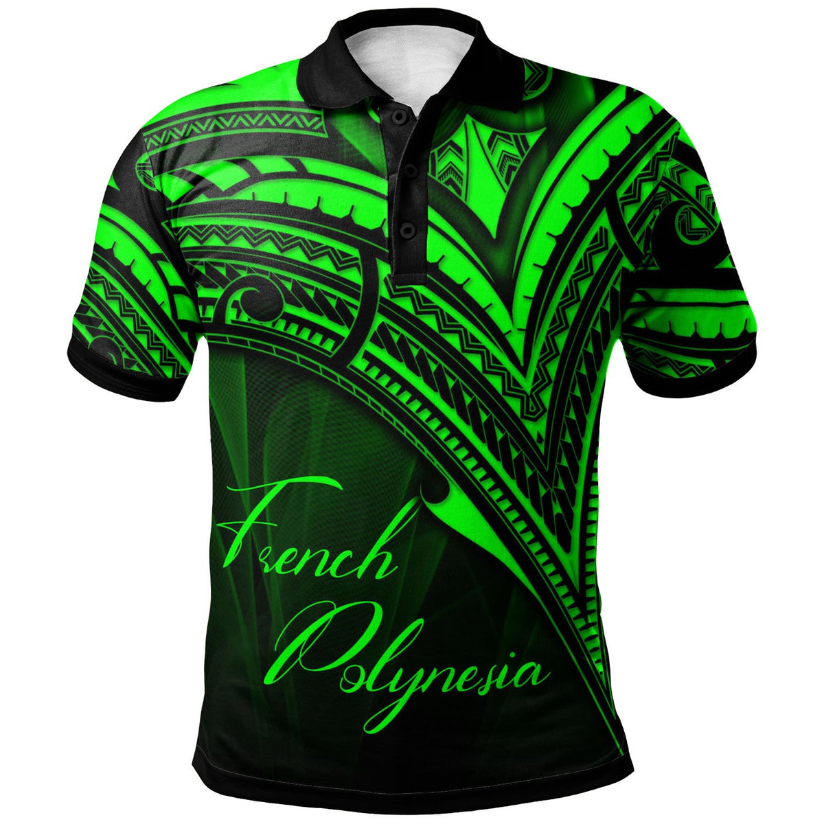 French Polynesia Polo Shirt Green Color Cross Style Unisex Black - Polynesian Pride