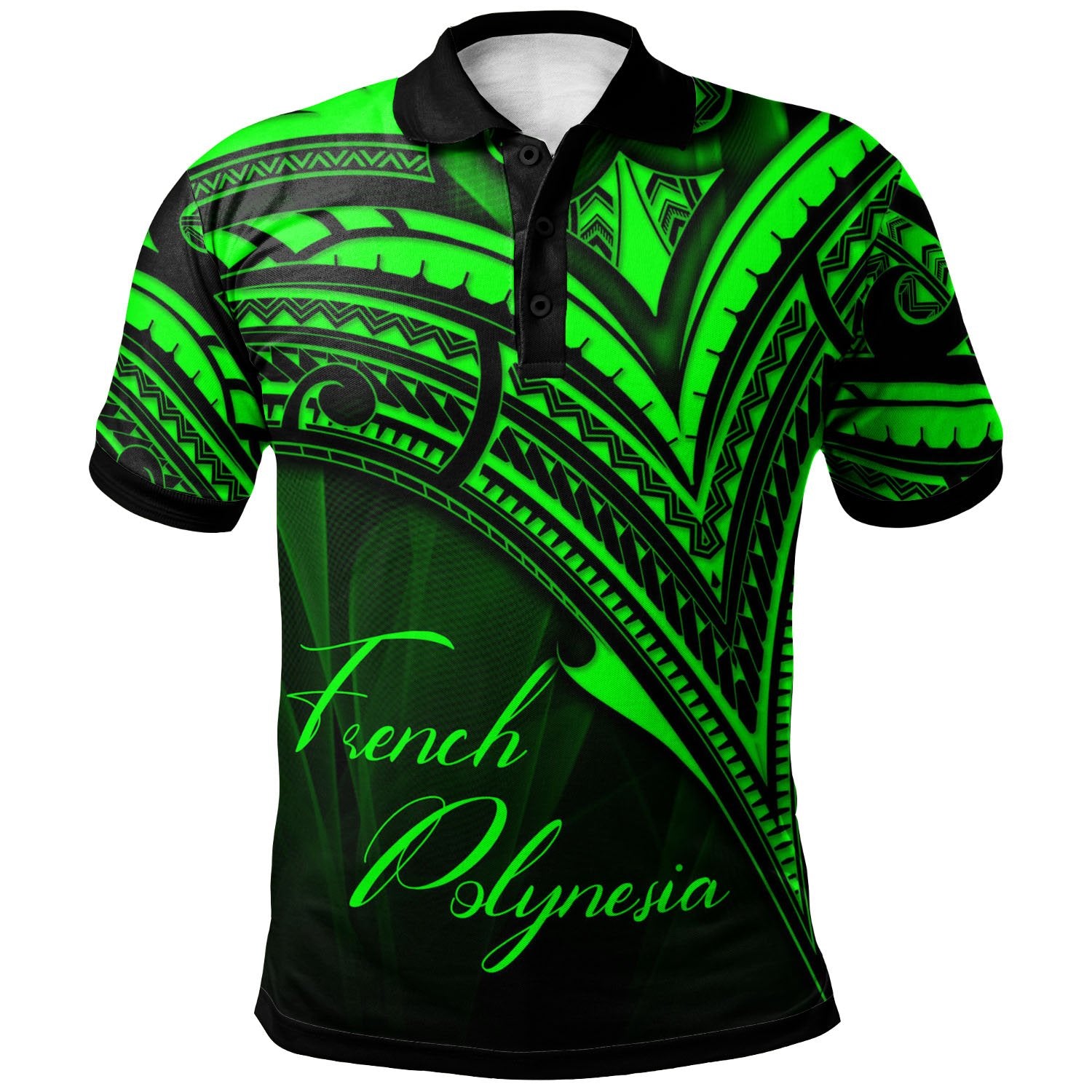 French Polynesia Polo Shirt Green Color Cross Style Unisex Black - Polynesian Pride