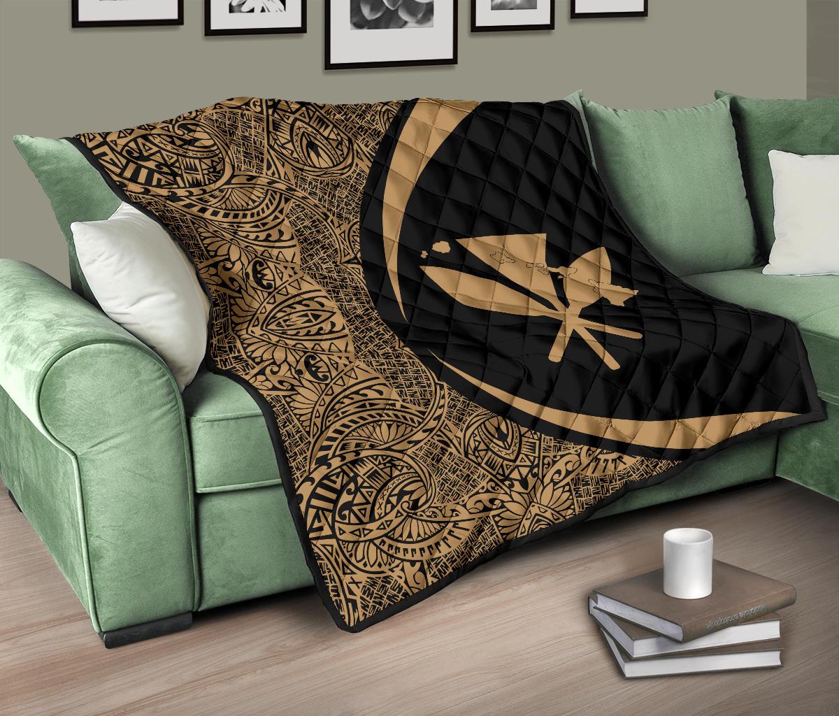 Hawaii Kanaka Polynesian Black Premium Quilt - Circle Style - Polynesian Pride