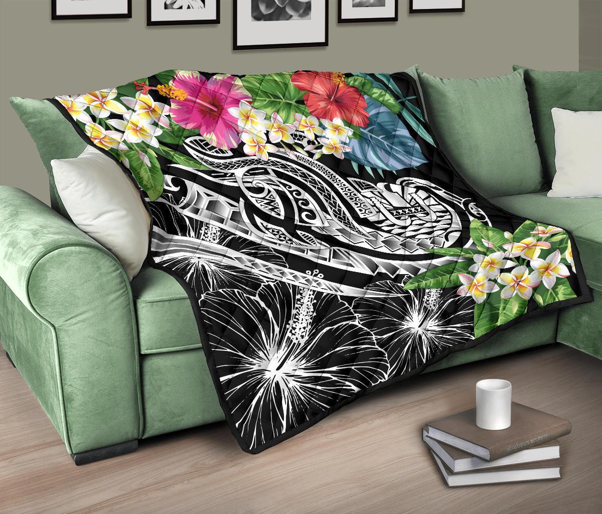 Tahiti Polynesian Premium Quilt - Summer Plumeria (Black) - Polynesian Pride