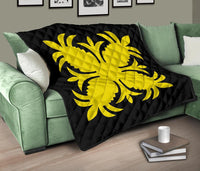 Hawaiian Premium Quilt Royal Pattern - Black And Yellow - A2 Style - Polynesian Pride
