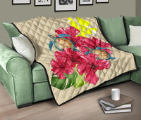 Hawaii Turtle Hibiscus Beige Simple Style - Premium Quilt AH - Polynesian Pride