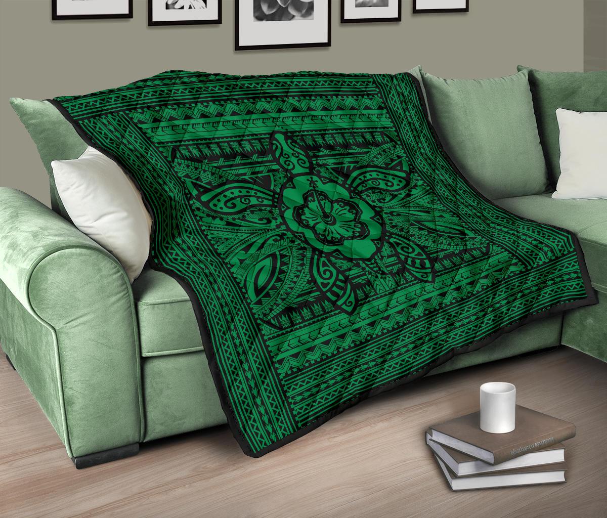 Hawaii Polyensian Turtle Premium Quilt Green - Polynesian Pride