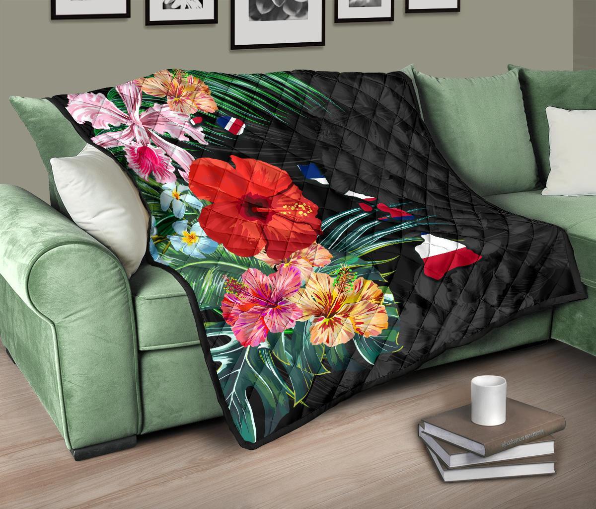 Hawaii Premium Quilt - Hawaii Map Hibiscus Quilt - Polynesian Pride