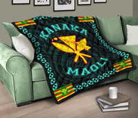 Kanaka Maoli Flag Polynesian Premium Quilt Turquoise - Love Style - Polynesian Pride