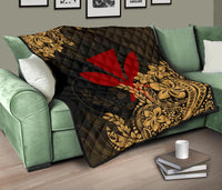 Hawaii Premium Quilt - Red Kanaka Maoli & Yellow Hibiscus Style - Polynesian Pride