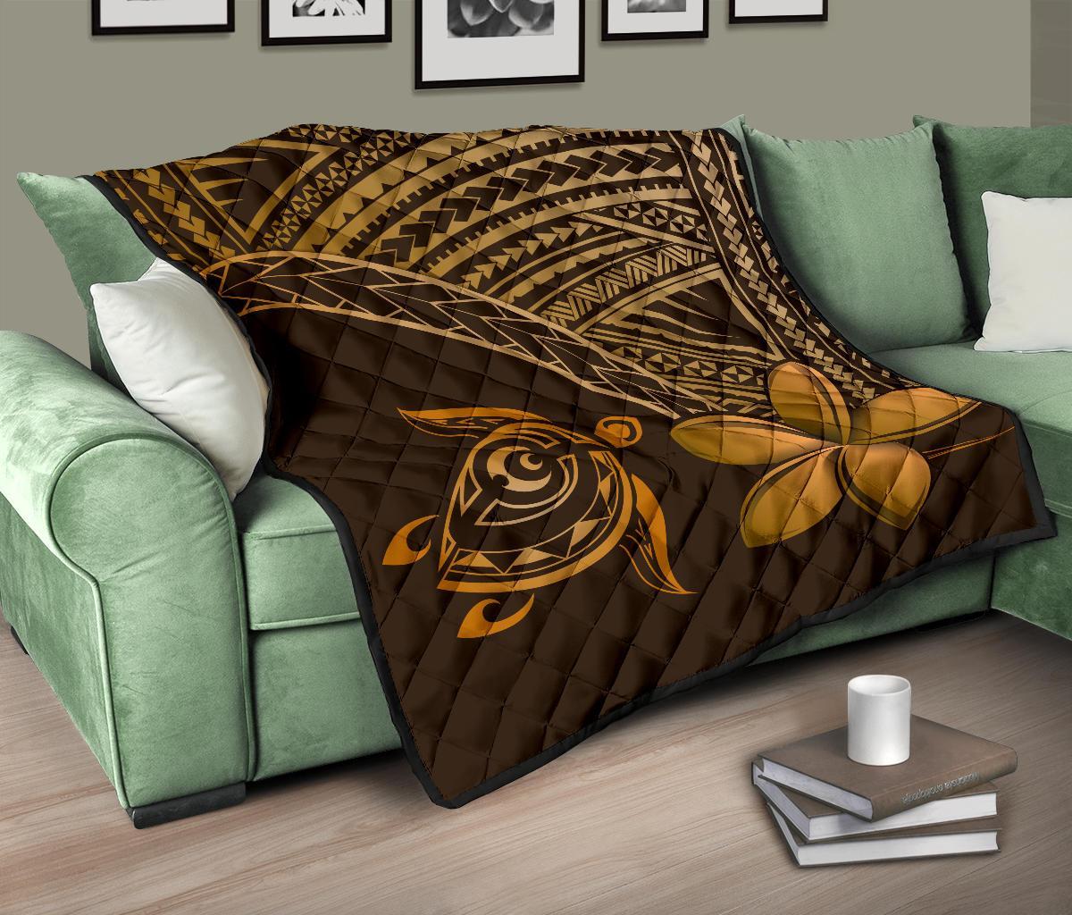 Hawaii Quilt - Hawaii Turtle Plumeria Quilt Brown - Polynesian Pride