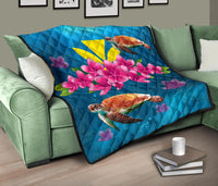 Hawaii Plumeria Kanaka Turtle Sea Premium Quilt - Polynesian Pride