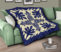 Hawaiian Pineapple Tropical Pattern Premium Quilt - Blue - Argu Style - AH - Polynesian Pride
