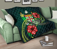 Fiji Polynesian Premium Quilt - Green Turtle Hibiscus - Polynesian Pride