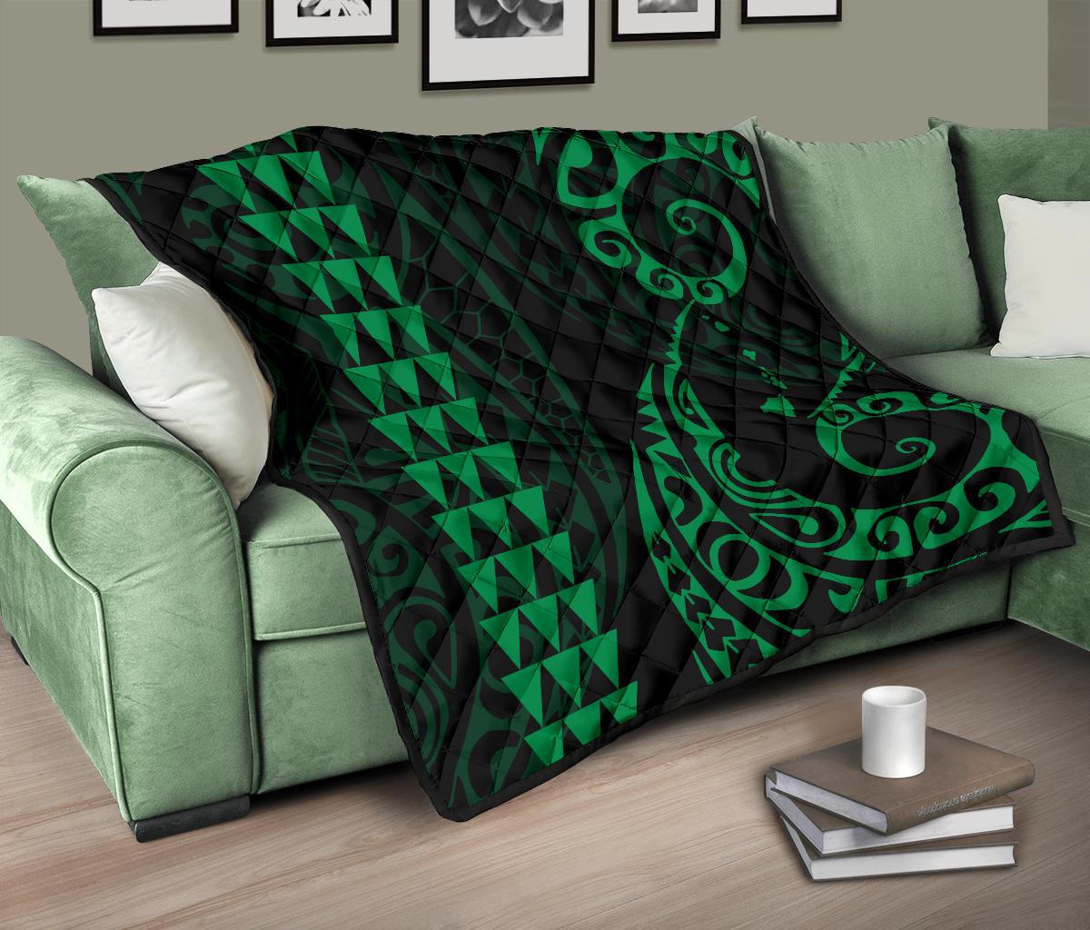 Hawaii Kakau Green Polynesian Premium Quilt - Polynesian Pride